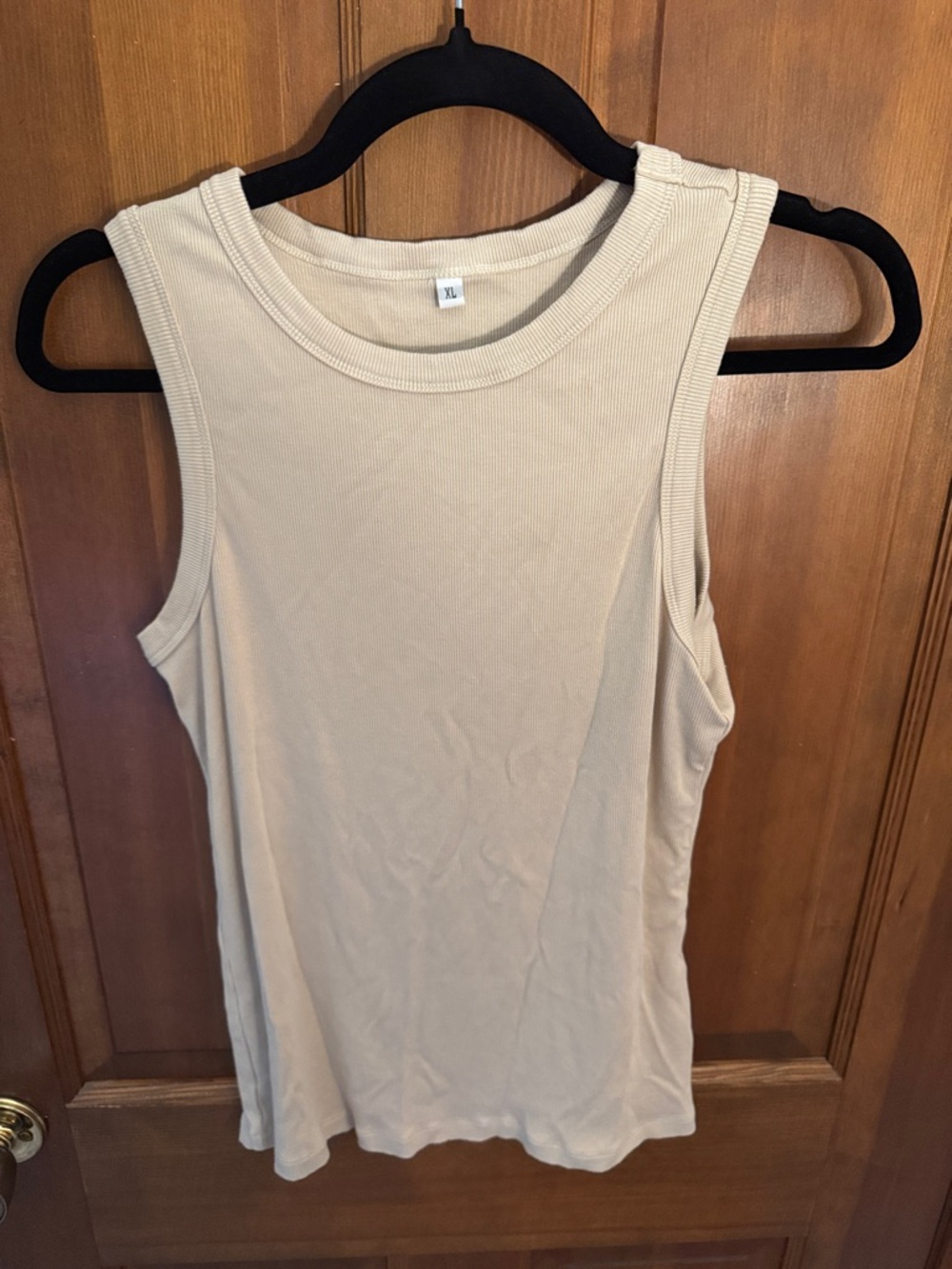 Sleeveless Ribbed Tank Top in Beige